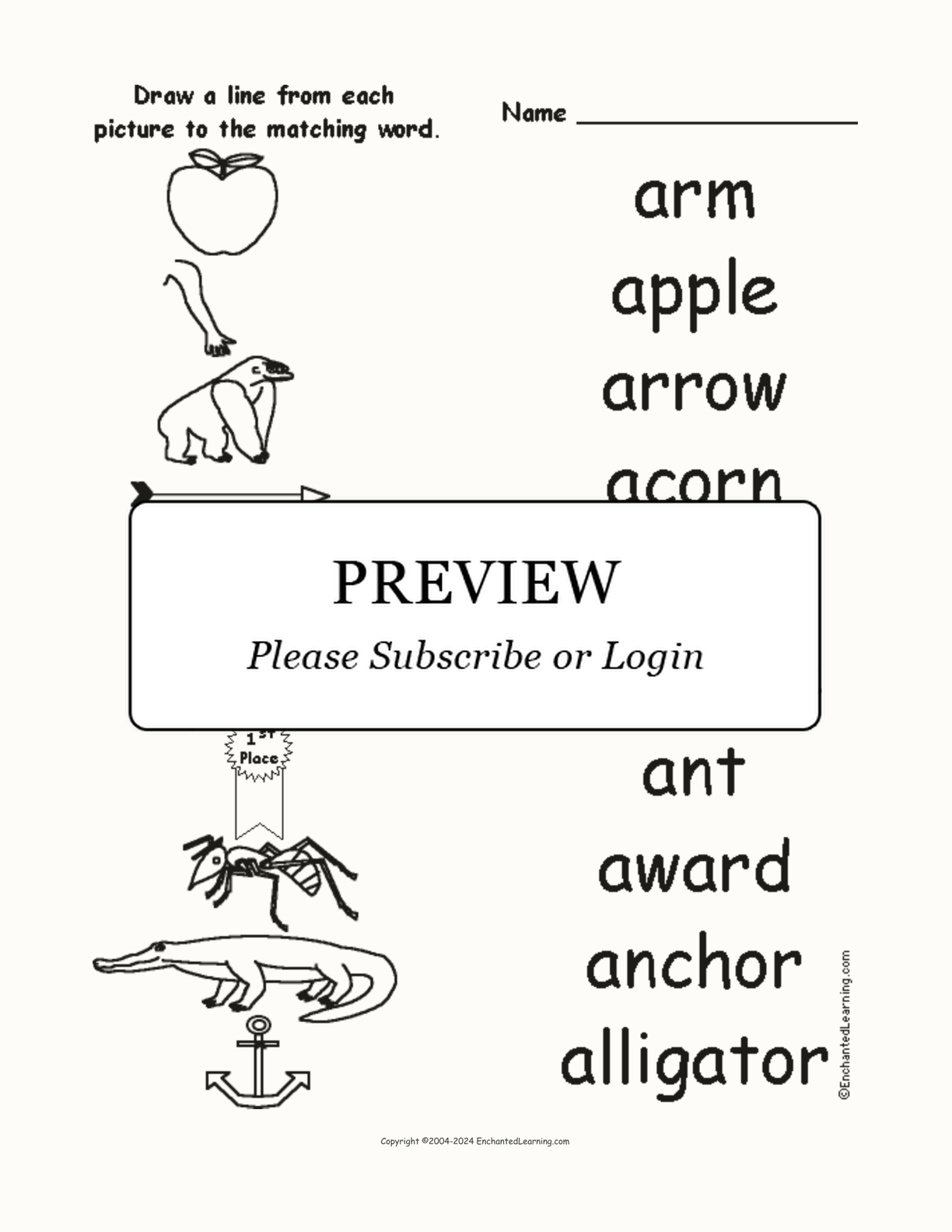 Match the Words to the Pictures: A interactive worksheet page 1