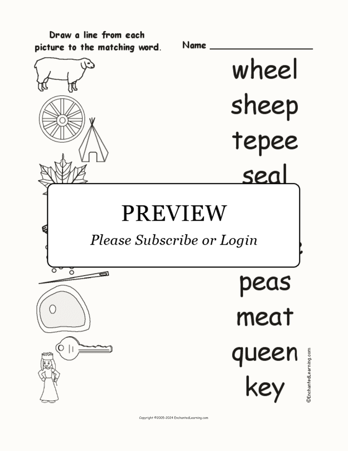 Match the 'Long E Words' to the Pictures interactive worksheet page 1