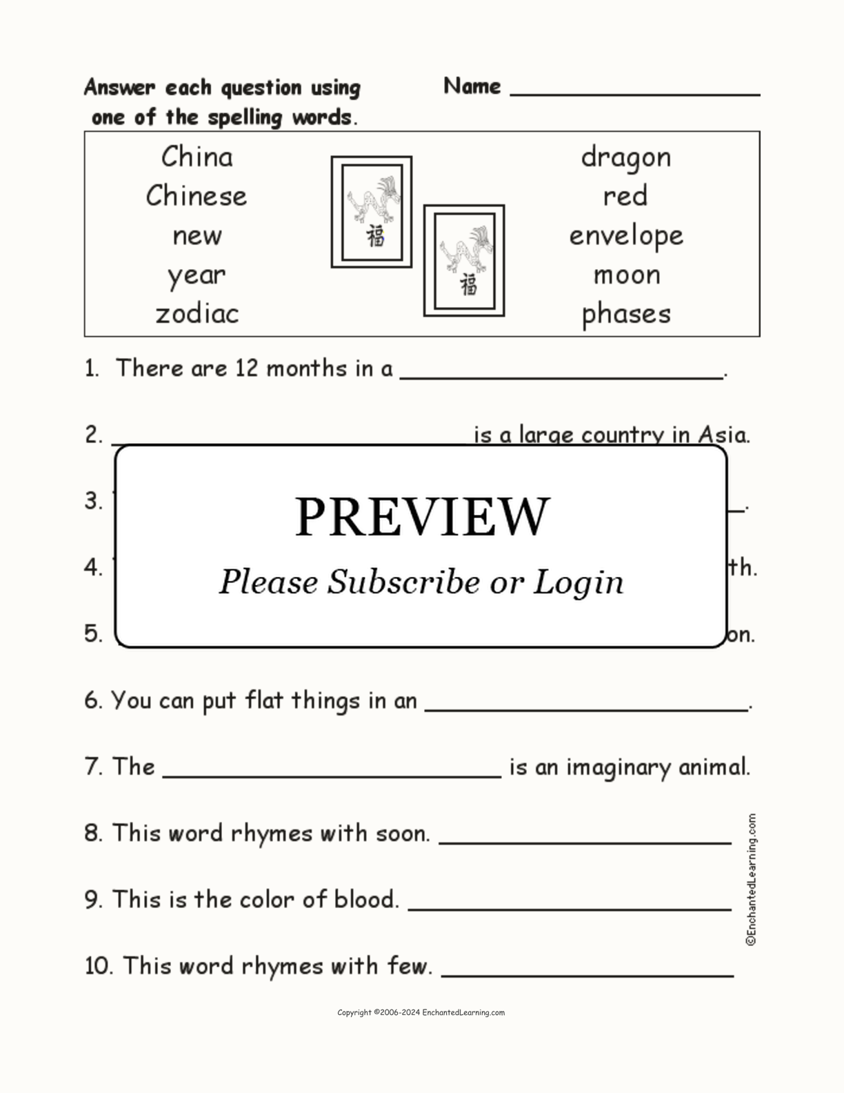 Chinese New Year: Spelling Word Questions interactive worksheet page 1