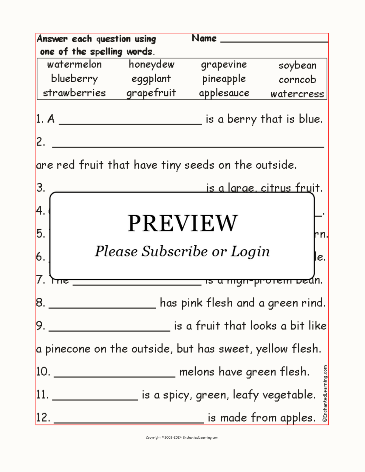 Compound Fruit and Vegetable Words: Spelling Questions interactive worksheet page 1
