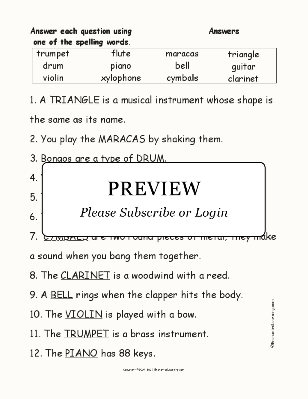 Musical Instruments: Spelling Word Questions interactive worksheet page 2