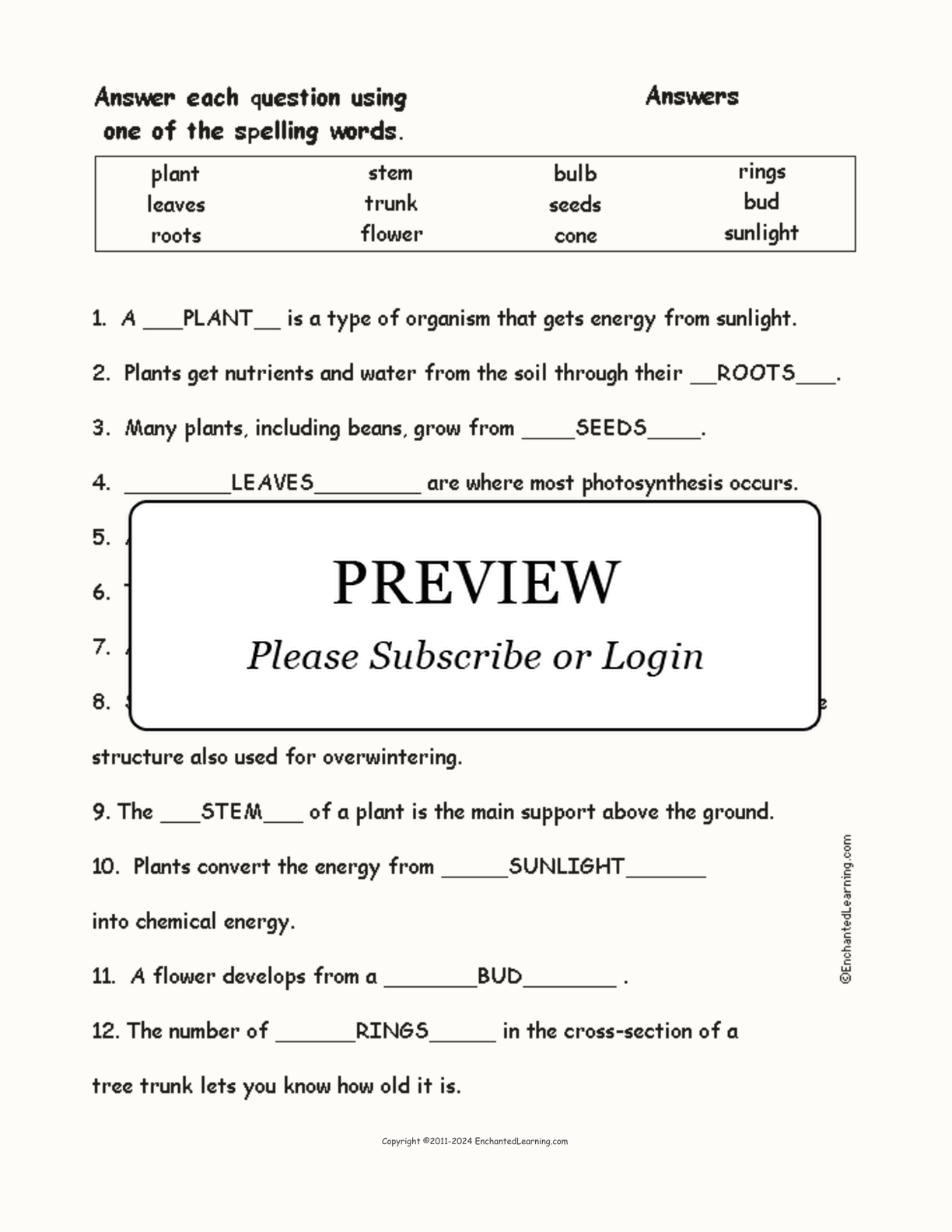 Plant-Related Spelling Word Questions interactive worksheet page 2