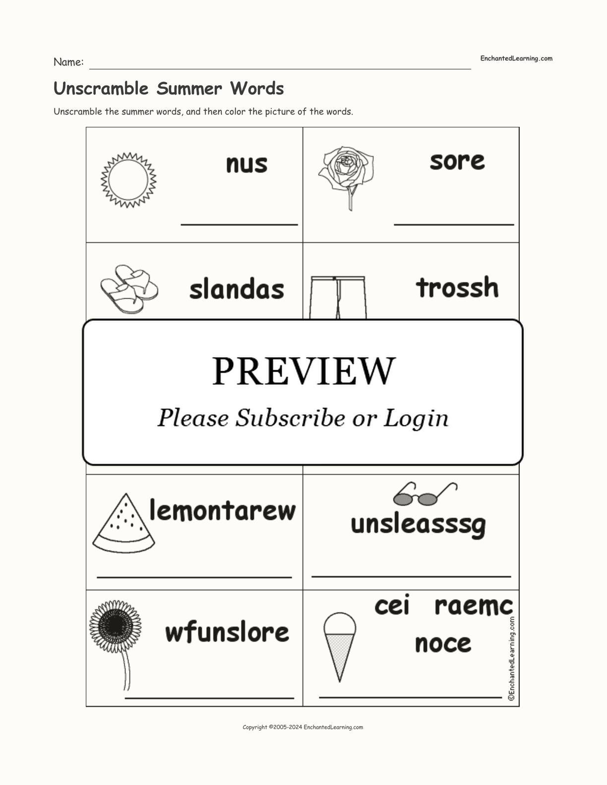 Unscramble Summer Words interactive worksheet page 1