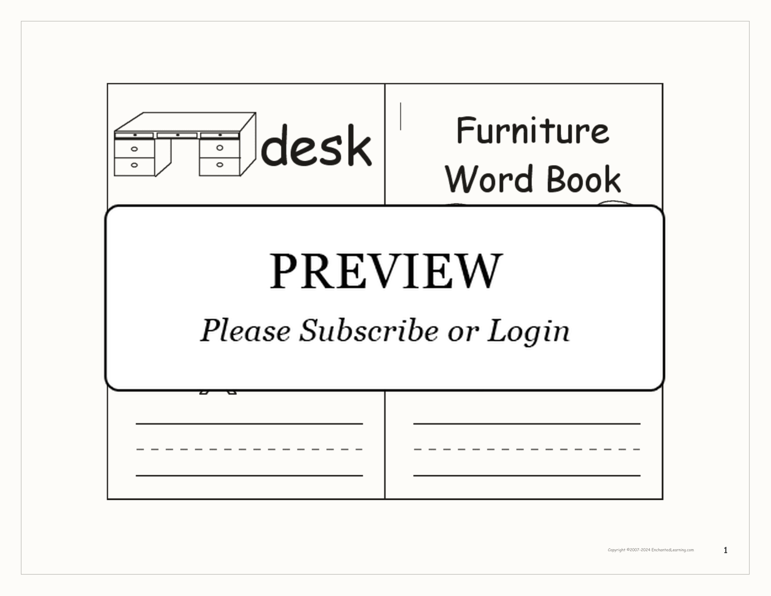 Furniture Word Mini Book interactive printout page 1