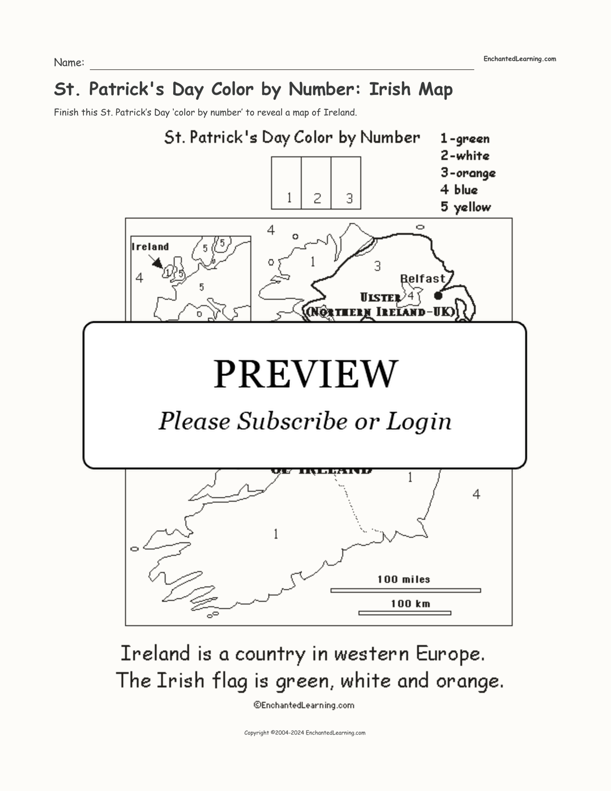 St. Patrick's Day Color by Number: Irish Map interactive printout page 1