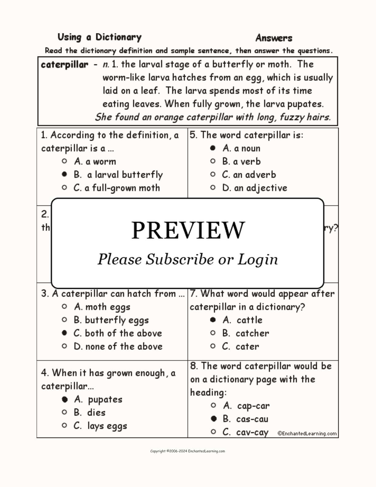 Caterpillar Definition Quiz interactive worksheet page 2