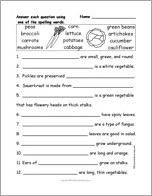 Vegetables Spelling Word Questions