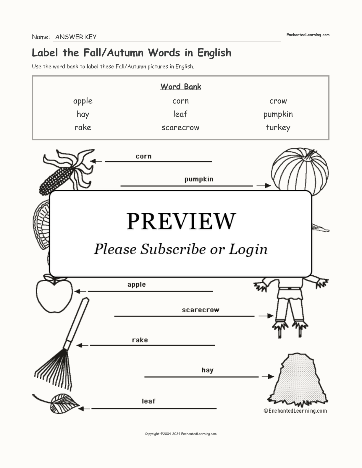 Label the Fall/Autumn Words in English interactive worksheet page 2