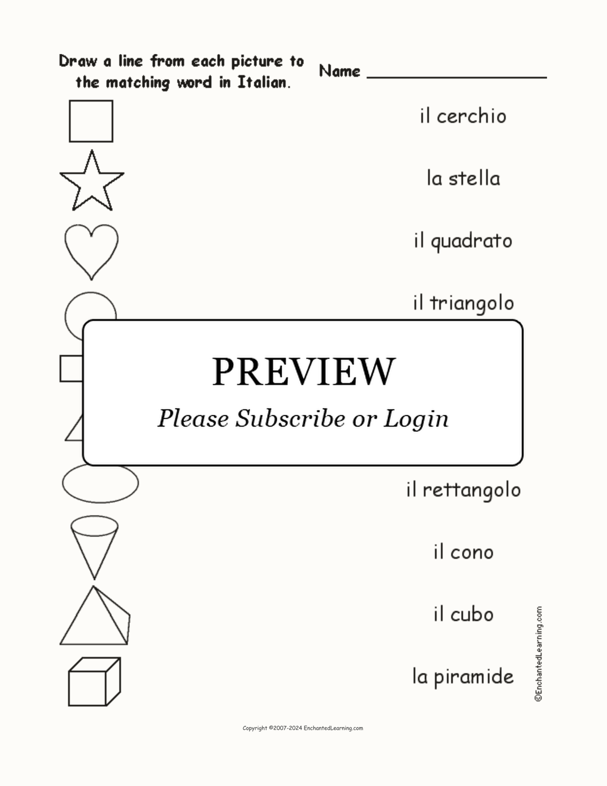 Match the Italian Shape Words to the Pictures interactive worksheet page 1