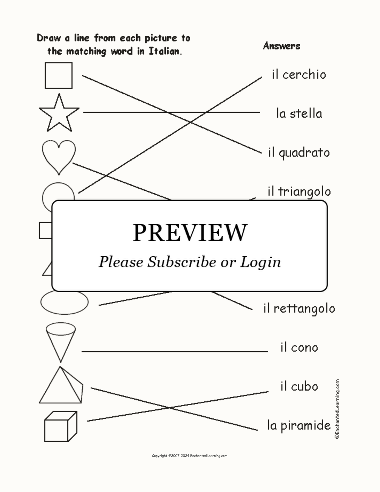 Match the Italian Shape Words to the Pictures interactive worksheet page 2