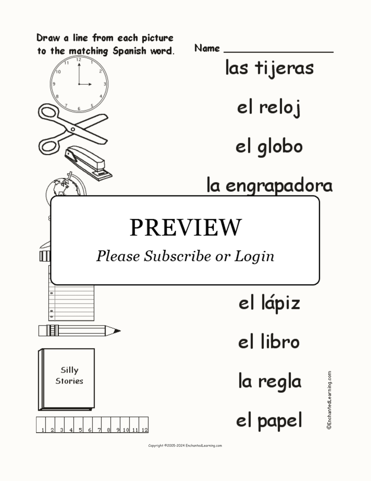 Match the Spanish School Words to the Pictures interactive worksheet page 1