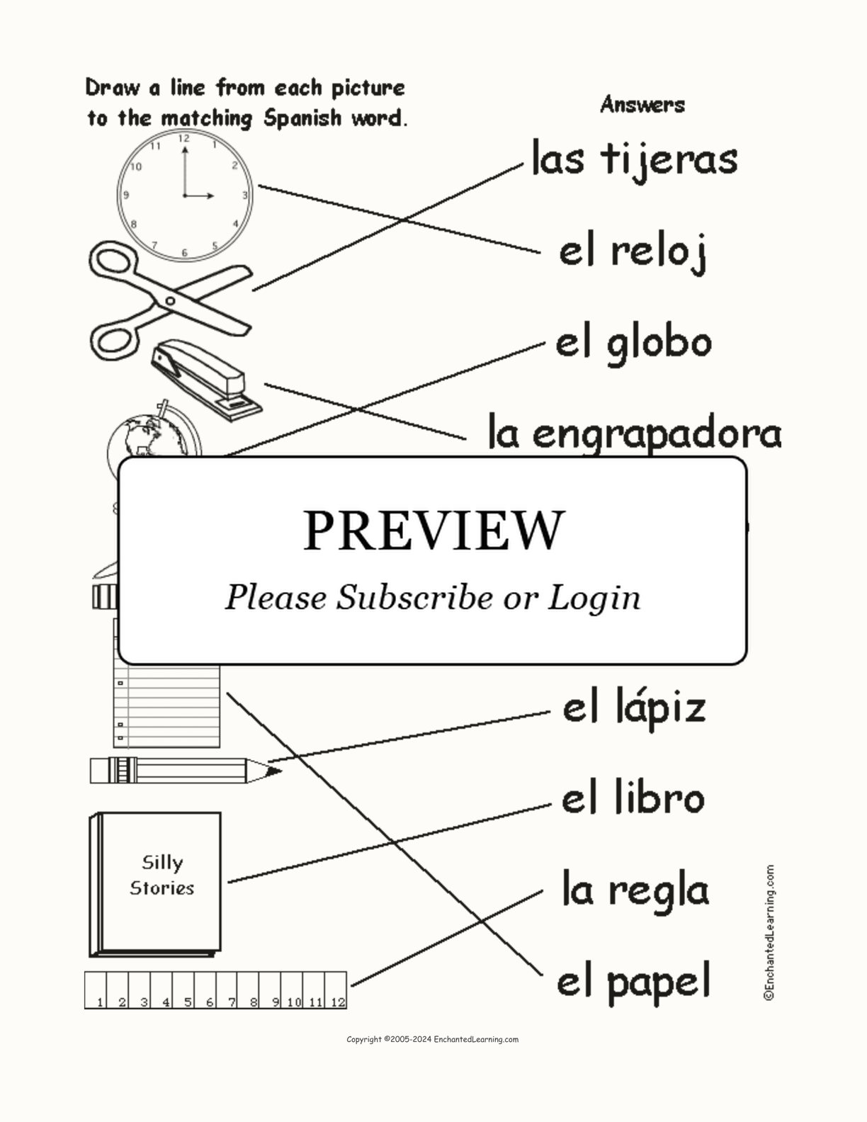 Match the Spanish School Words to the Pictures interactive worksheet page 2
