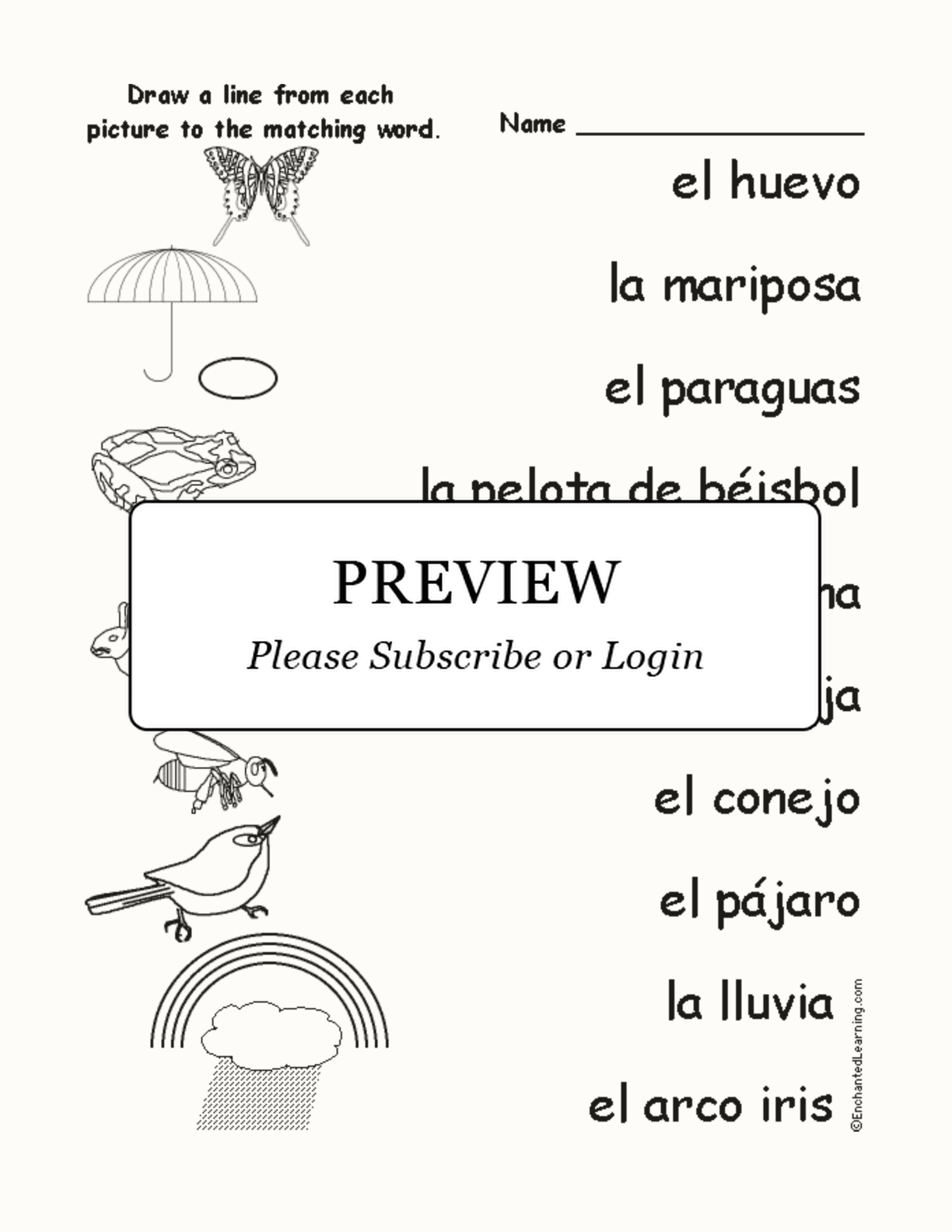 Match the Spanish Spring Words to the Pictures interactive worksheet page 1