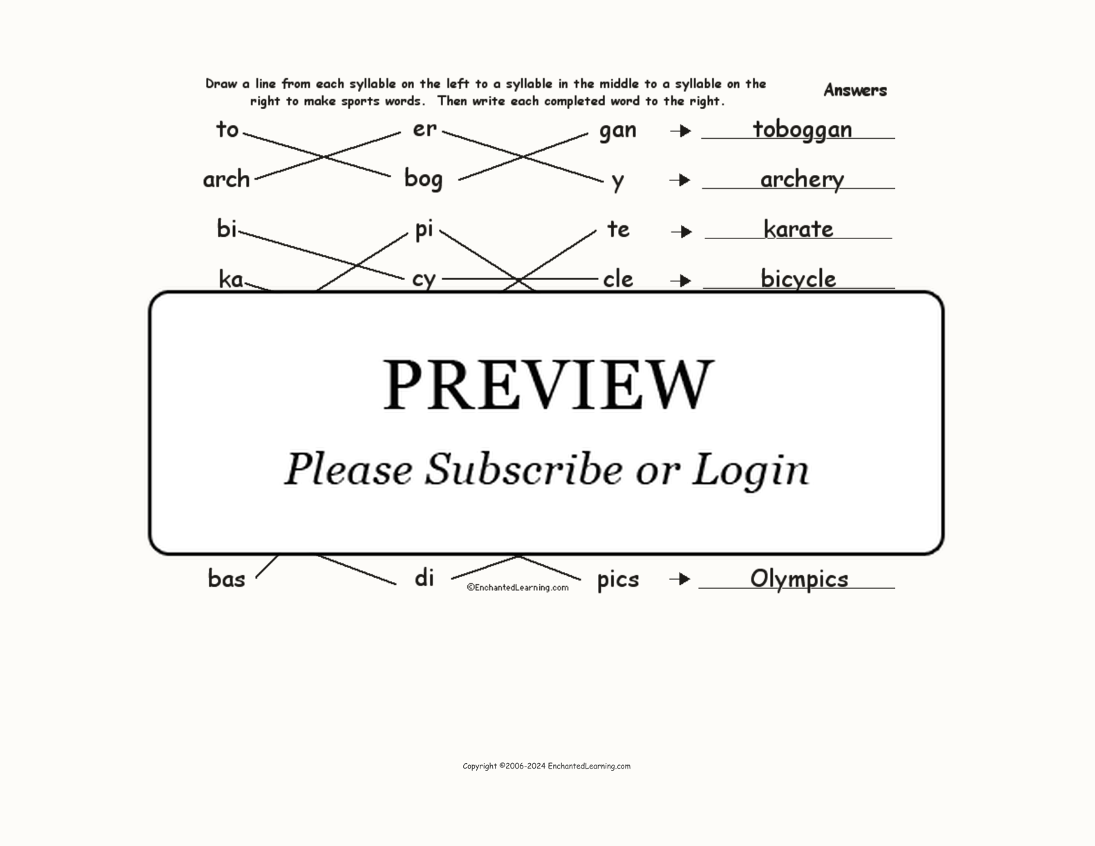 Match Three Syllables: Sports Words interactive worksheet page 2