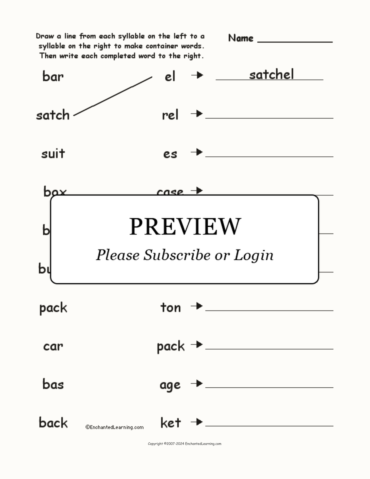 Match the Syllables: Container Words interactive worksheet page 1
