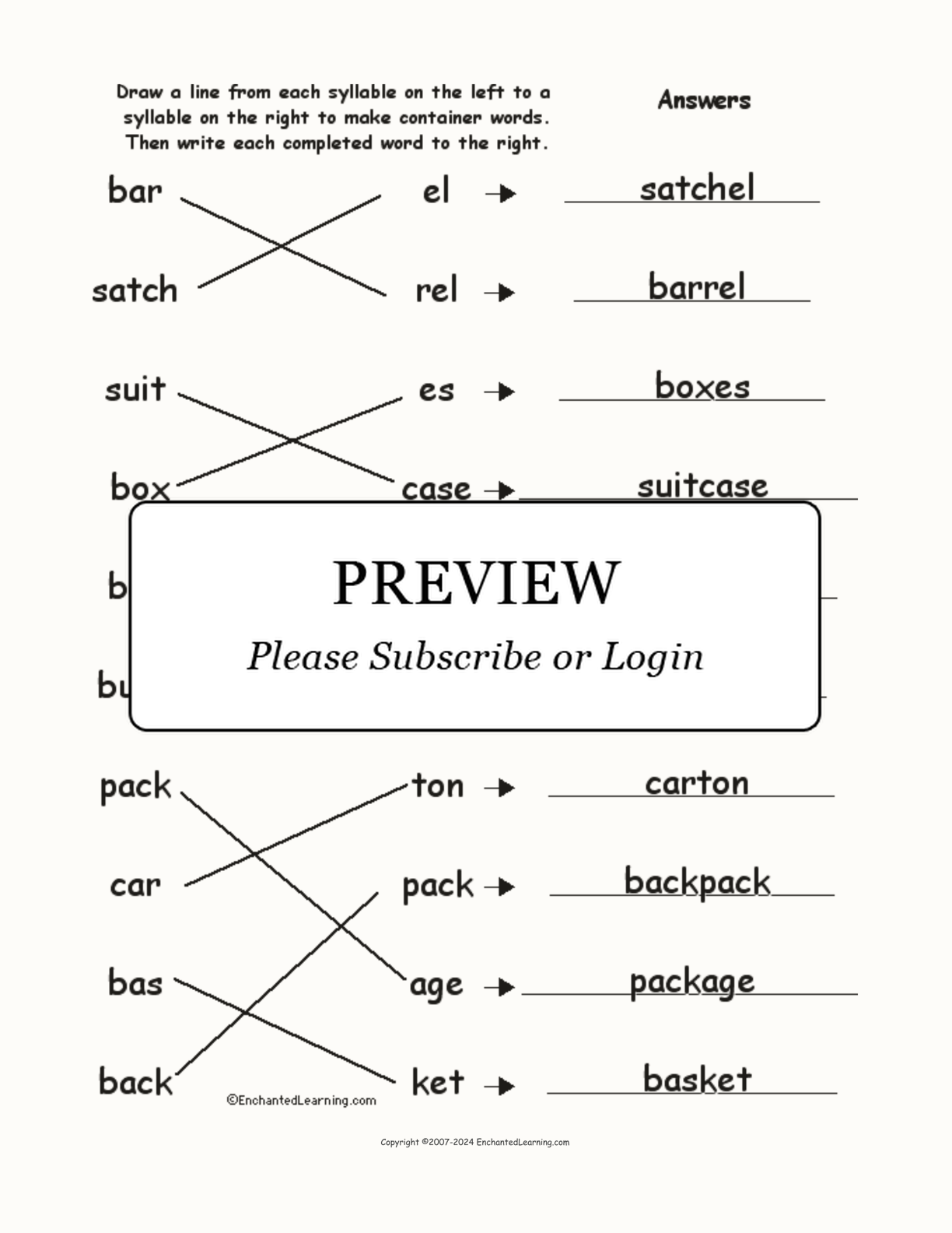 Match the Syllables: Container Words interactive worksheet page 2
