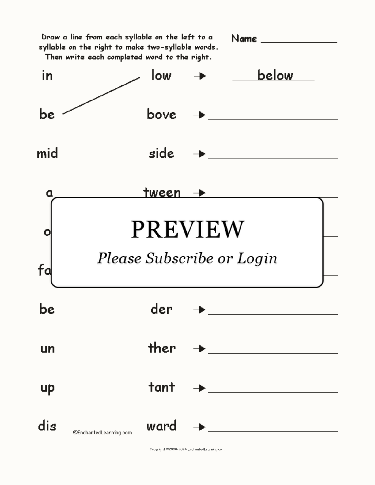 Match the Syllables: Location Words interactive worksheet page 1