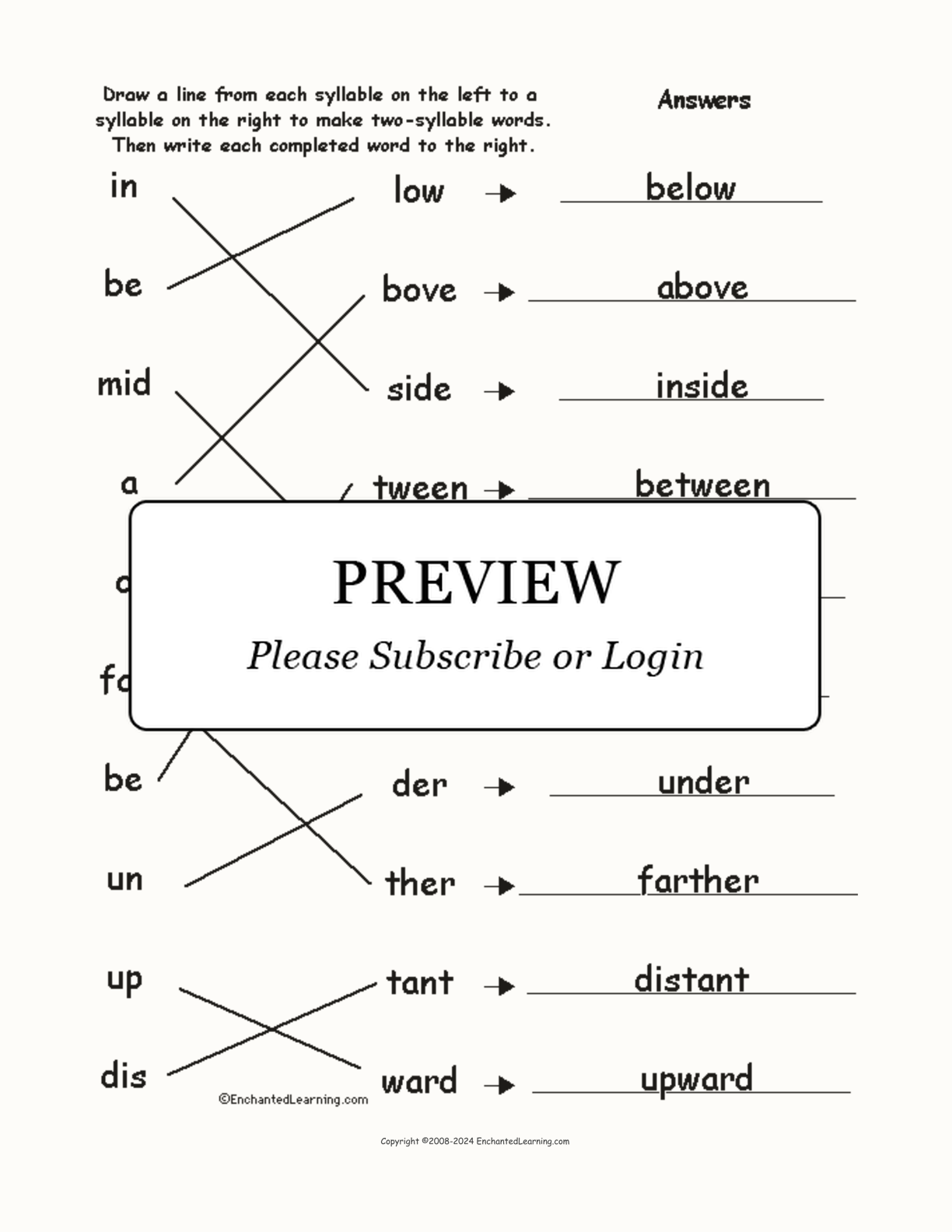 Match the Syllables: Location Words interactive worksheet page 2