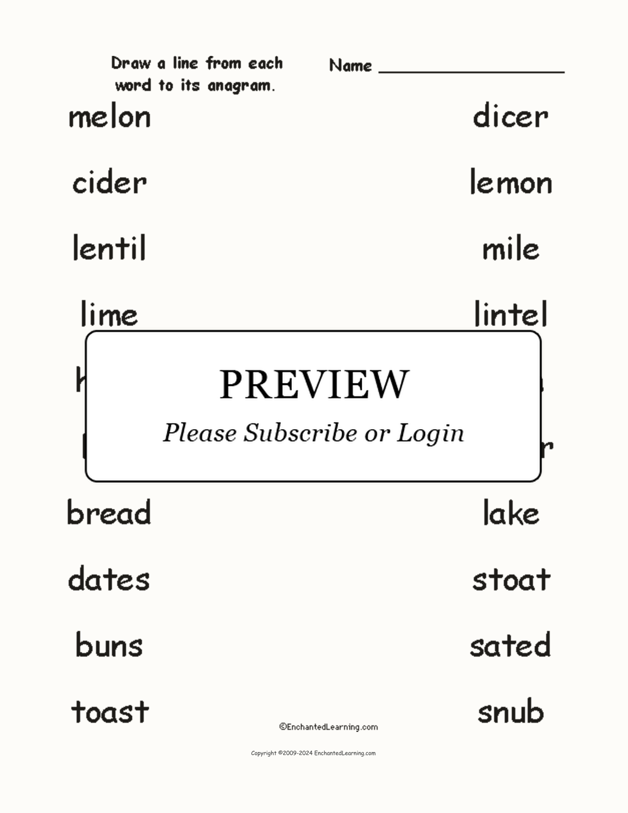 Match the Food Anagrams #1 interactive worksheet page 1