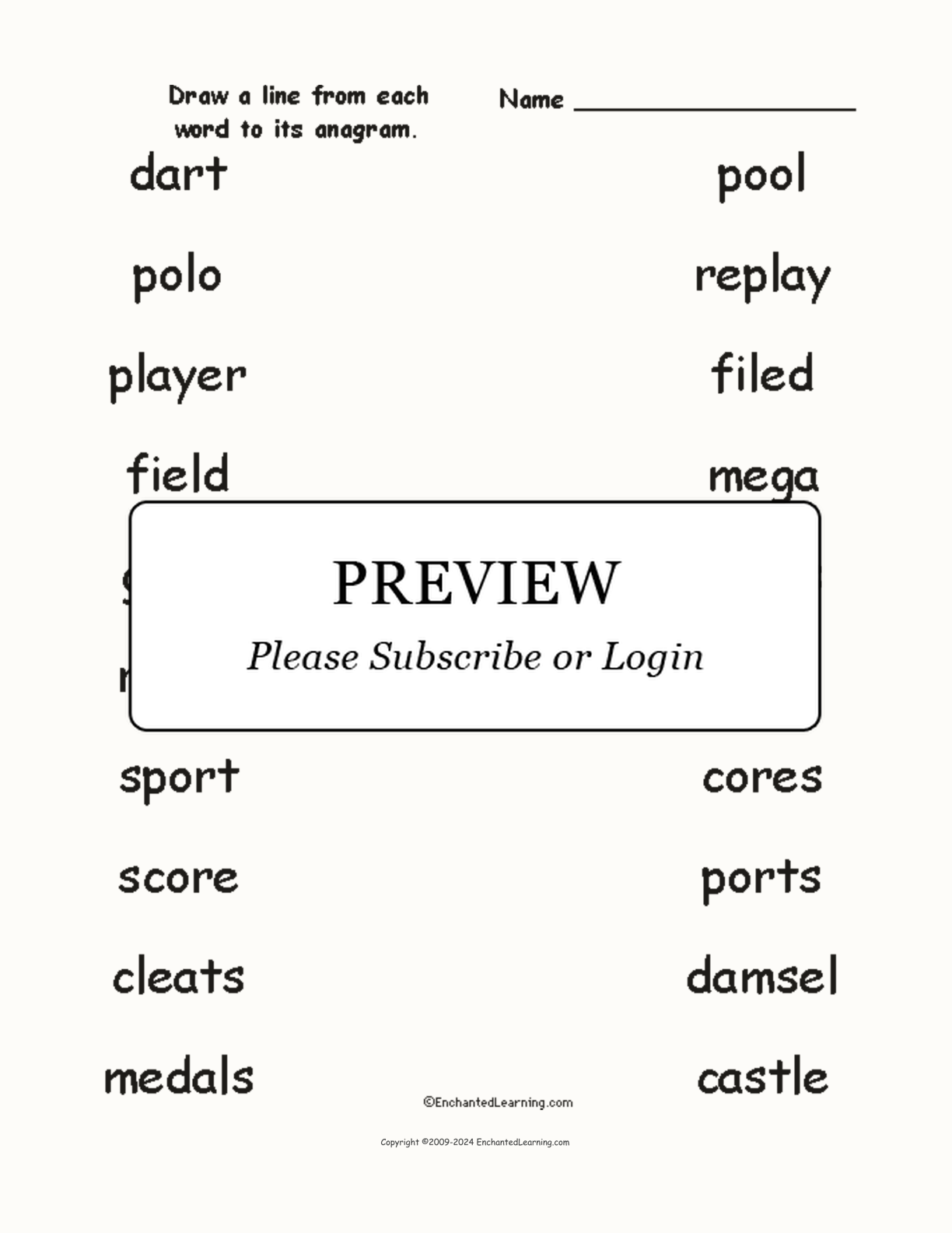 Match the Sports Anagrams interactive worksheet page 1