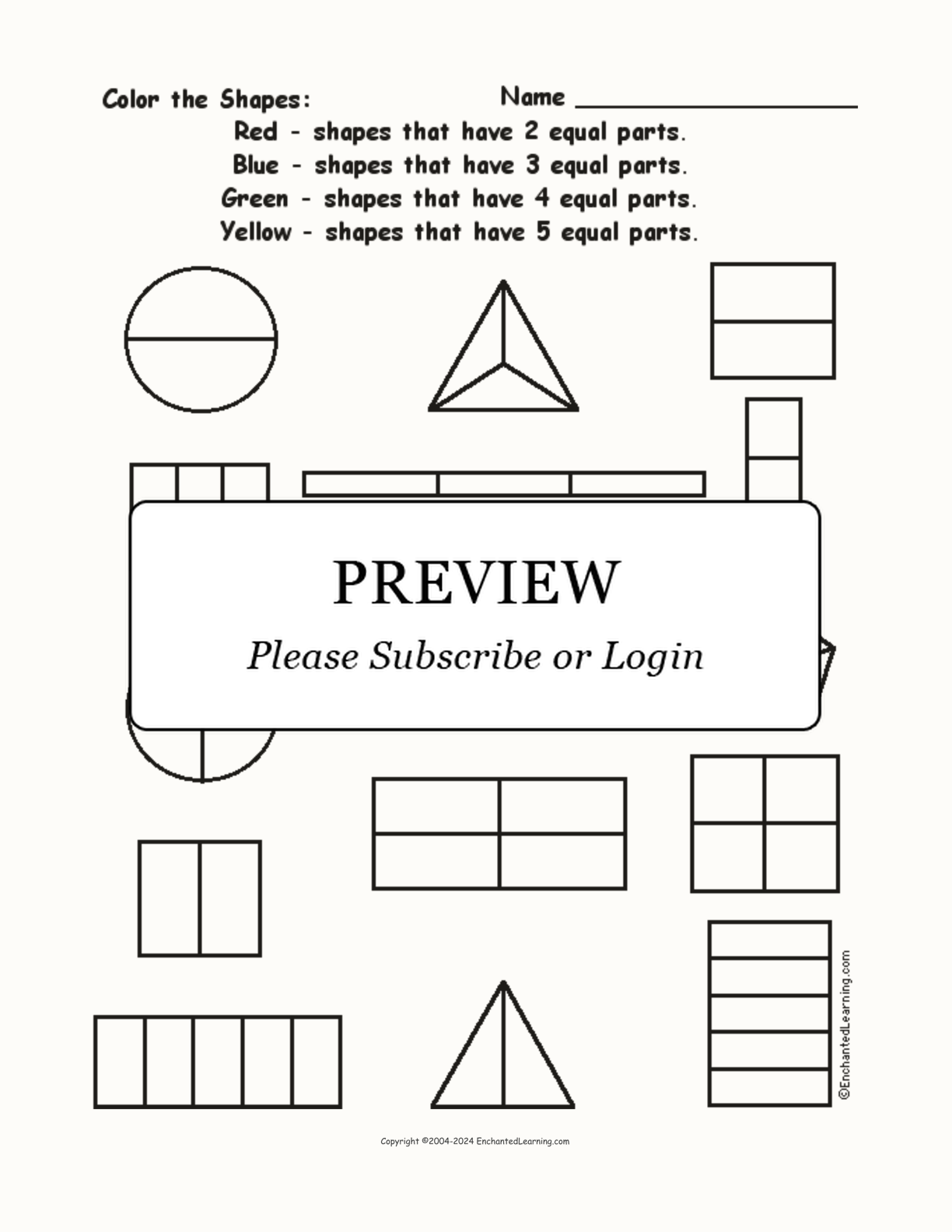 Color the Divided Shapes interactive worksheet page 1