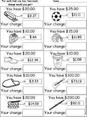 make change with money worksheets
