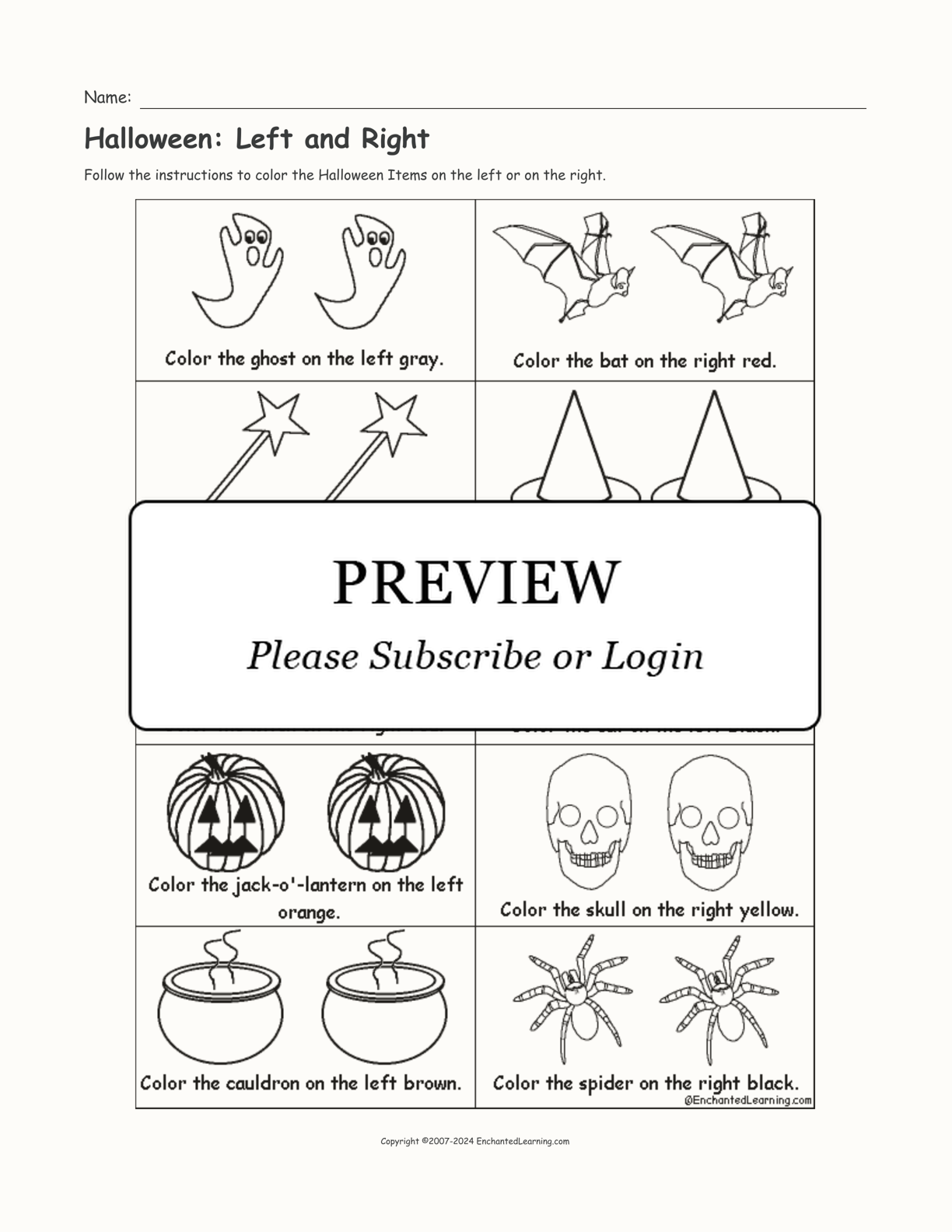 Halloween: Left and Right interactive worksheet page 1