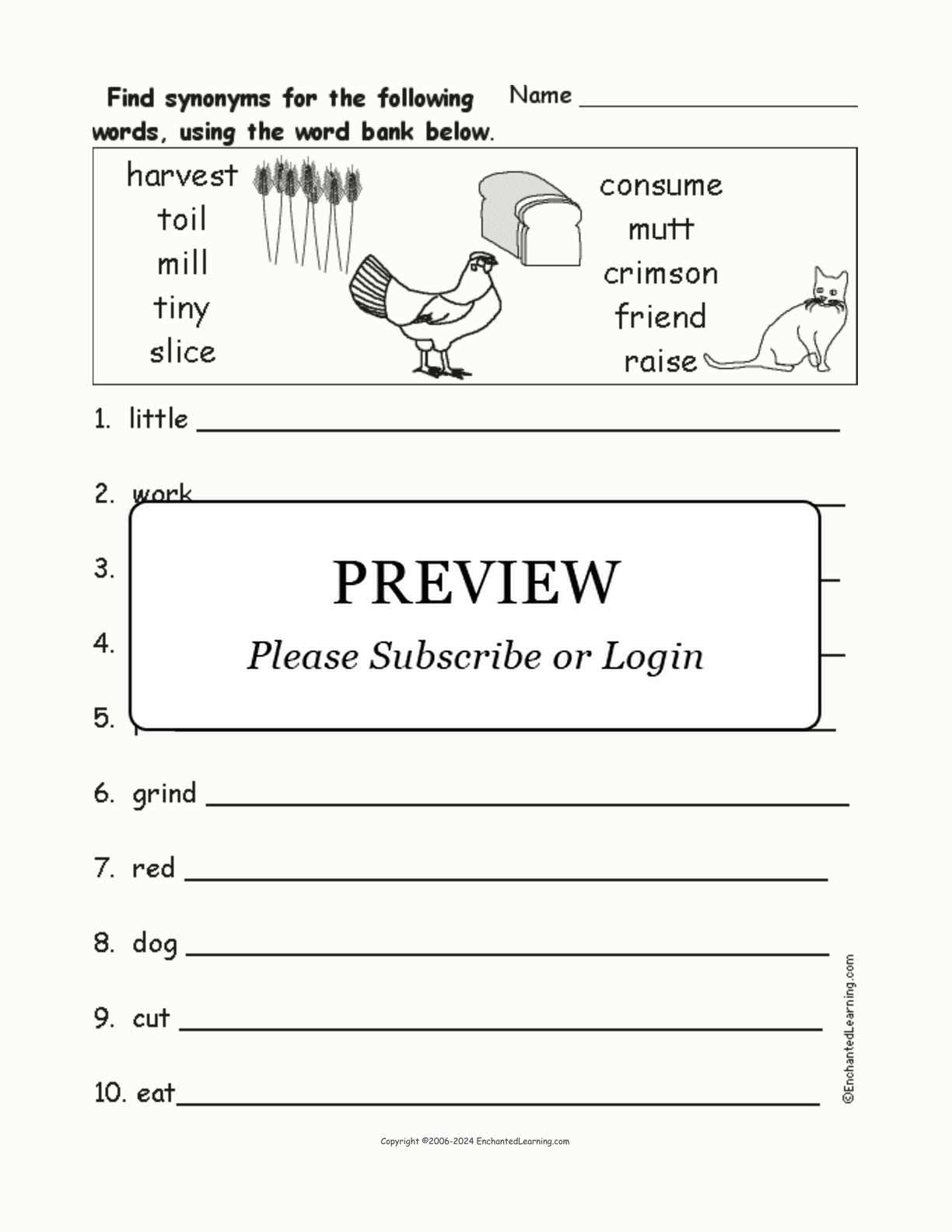 'The Little Red Hen' Synonyms interactive worksheet page 1