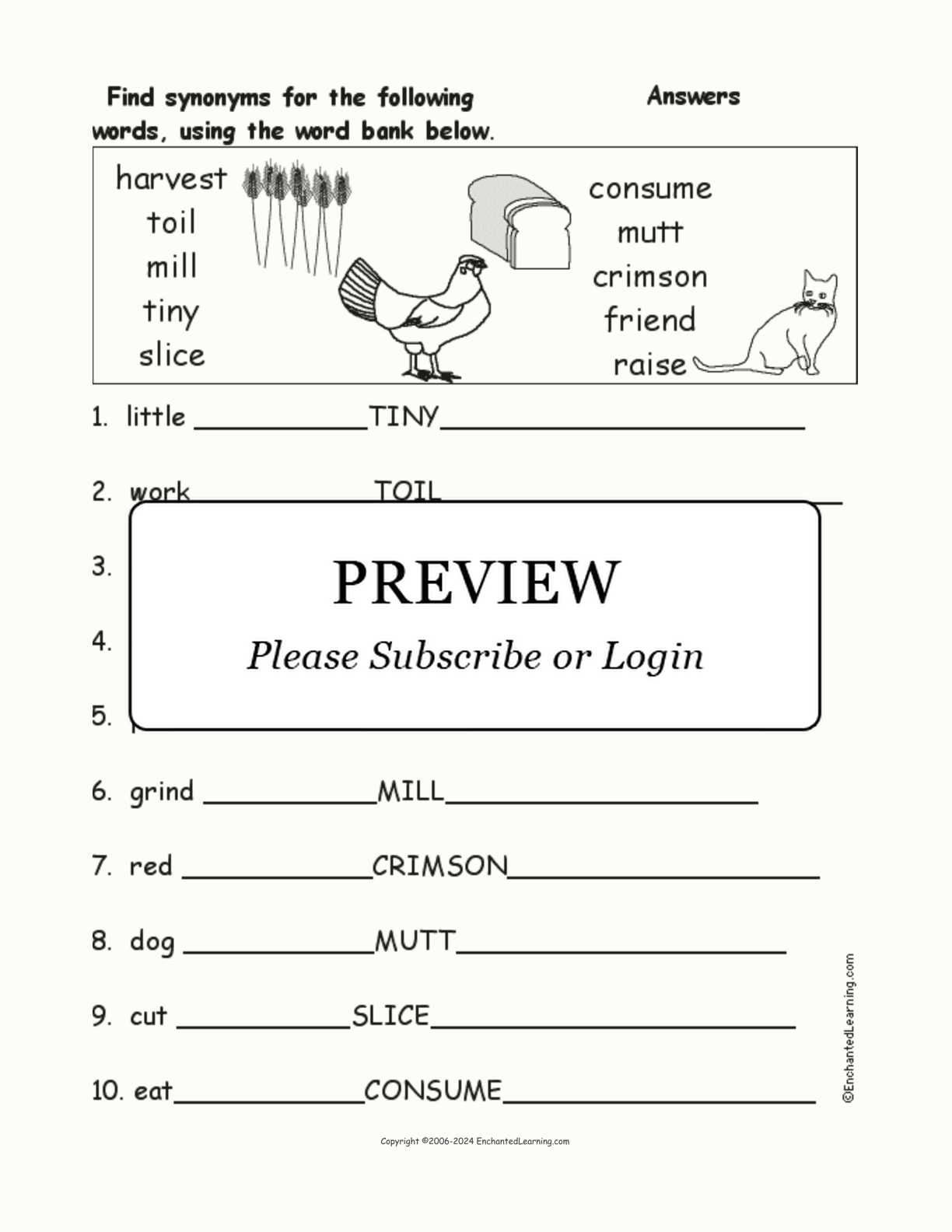 'The Little Red Hen' Synonyms interactive worksheet page 2